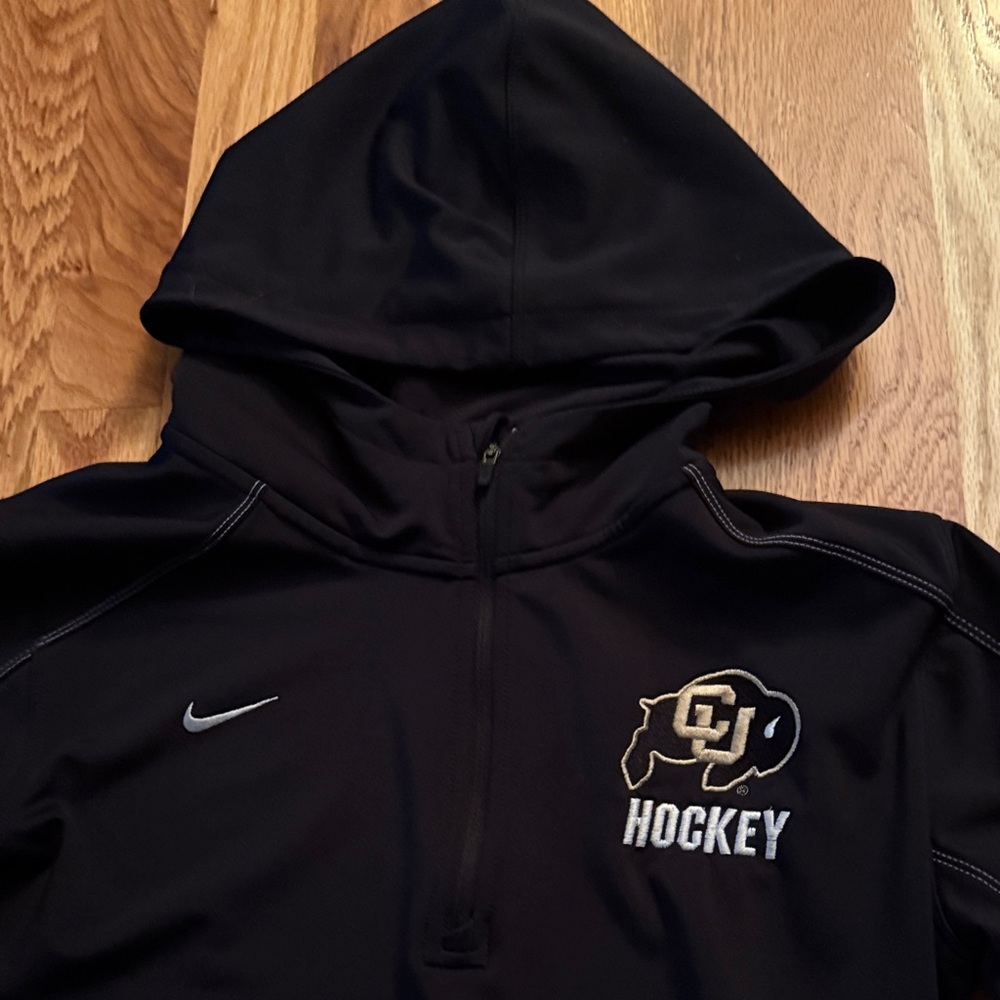 NIKE CU Boulder Hockey Fitted Black Pullover Hoodie Hooded, Size Small (Dri-Fit)